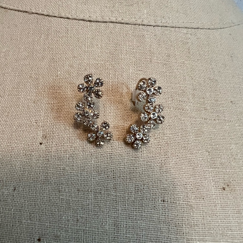 Gold and crystal flower earrings